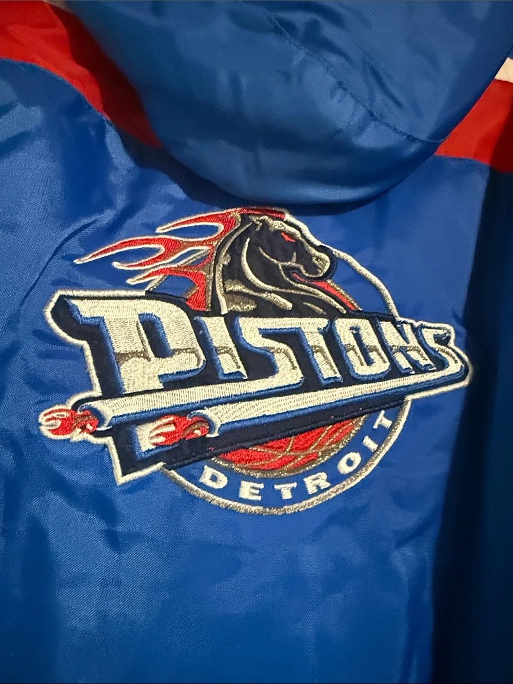 Detroit Pistons Blue and Red Hooded Kids Puffer Jacket